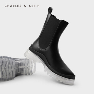 CHARLES＆KEITH2021春季CK1-90900089女士透明中跟切尔西靴 Black黑色 36