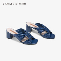 CHARLES＆KEITH凉鞋CK1-60480003扭结饰女士方头粗跟凉拖鞋 DARK BLUE深蓝色 34