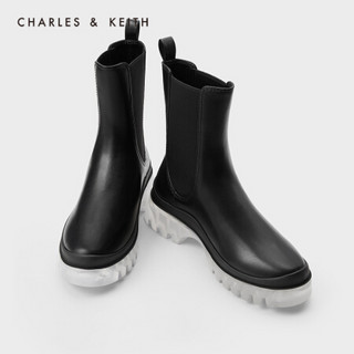 CHARLES＆KEITH2021春季CK1-90900089女士透明中跟切尔西靴 Black黑色 36