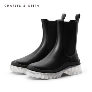 CHARLES＆KEITH2021春季CK1-90900089女士透明中跟切尔西靴 Black黑色 36