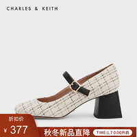 CHARLES＆KEITH2021春季SL1-61720034-1女士方头高跟玛丽珍鞋 Cream奶白色 37