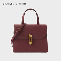 CHARLES＆KEITH2021春季CK2-30671181女士金属装饰手提单肩包 Burgundy葡萄酒红色 M