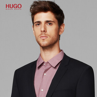 HUGO BOSS雨果博斯西服男时尚休闲单排扣圆下摆羊毛混纺西服套装男 001-黑色 46