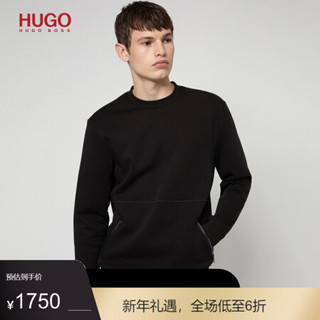 HUGO BOSS雨果博斯男士2020秋季拉链口袋棉混纺毛圈布卫衣 001-黑色 EU:M