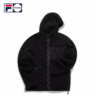 FILA FUSION  斐乐外套男2020冬季新款羊羔绒外套针织上衣保暖 深黑-BK 170/92A/M