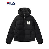 FILA x MIHARA 斐乐羽绒服女2020冬季新款LOGO连帽羽绒短款外套女 正黑色-BK 170/88A/L