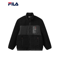 FILA 斐乐官方男士仿羊羔绒外套2021春季新款保暖运动外套 正黑色-BK 185/104A/XXL