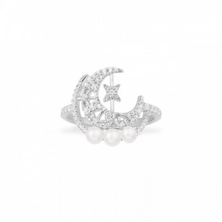 APM Monaco新品银白色星月珍珠戒指 小众设计指环个性食指戒指女 时尚饰品手饰 54码
