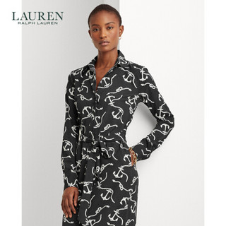 Lauren/拉夫劳伦女装 2021年早春配腰带印花绉纱衬衫式连衣裙60439 001-黑色 4