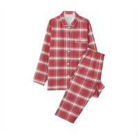  無印良品 無印良品 MUJI  女式 无侧缝法兰绒 睡衣 红色X格子 S-M