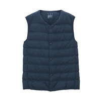 无印良品 無印良品 MUJI 男式 轻量 便携 无领背心 深海军蓝 L