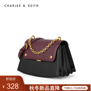 CHARLES＆KEITH2021春季CK2-80781273女士链条手提单肩包风琴包 Black黑色 S