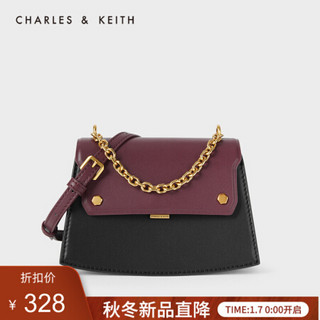 CHARLES＆KEITH2021春季CK2-80781273女士链条手提单肩包风琴包 Black黑色 S