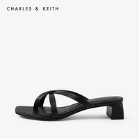 CHARLES＆KEITH2021春季CK1-60920203女士交叉带饰夹趾凉拖鞋 Black黑色 36