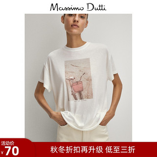 秋冬折扣 Massimo Dutti女装   自行车图案棉质/人造丝T 恤 06839749251