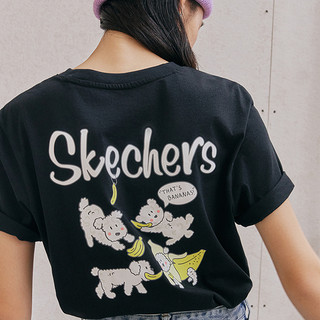 Skechers斯凯奇运动时尚卡通印花T恤女子针织圆领短袖衫L220U085（XXL、亮白色/0019）