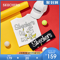 Skechers斯凯奇运动时尚卡通印花T恤女子针织圆领短袖衫L220U085（XL、碳黑/0018）