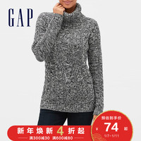 Gap女装高翻领套头针织衫秋冬470756 E 绞花织纹加厚保暖毛衣