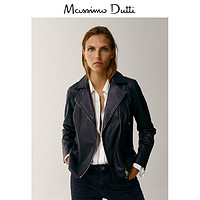 Massimo Dutti  04710910800 女装黑色真皮机车夹克皮衣外套