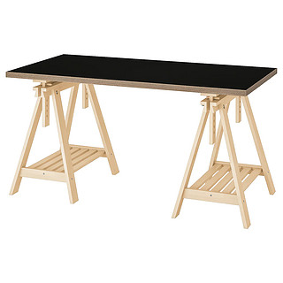 LINNMON利蒙/FINNVARD芬沃尔德桌子-黑色/胶合板桦木150x75厘米