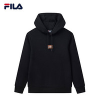 FILA 斐乐官方 男子连帽卫衣运动休闲印花时尚简约运动卫衣男 正黑色-BK 190/108A/XXXL