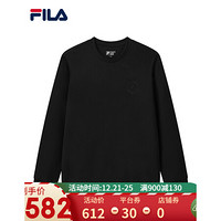 FILA 斐乐官方 男子套头卫衣 2021春季新款休闲时尚简约卫衣男 正黑色-BK 190/108A/XXXL