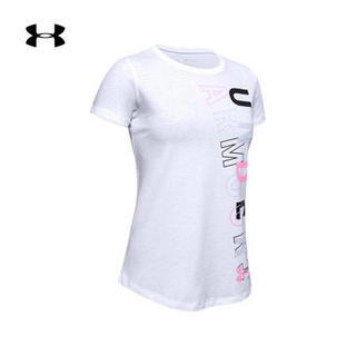 安德玛官方UA Wordmark女童运动短袖T恤Under Armour1351644 白色100 YXS