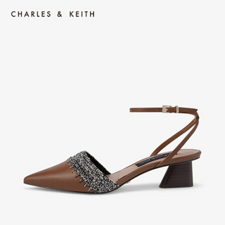 CHARLES＆KEITH2020秋冬SL1-61720028女士编织拼接尖头凉鞋 Brown棕色 37