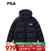 FILA 斐乐官方 男士羽绒服 2020年冬季 保暖连帽短款白色休闲外套 传奇蓝-NV 185/104A/XXL