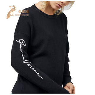 Versace/范思哲2020新款女士饰有GV签名圆领休闲羊毛长袖套头衫 黑色 40