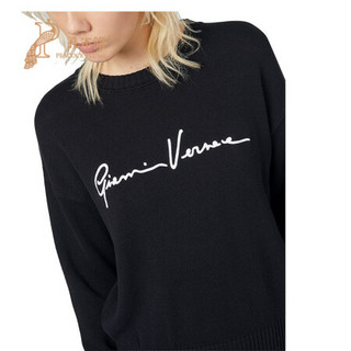 Versace/范思哲2020新款女士罗纹针织设计圆领休闲刺绣长袖毛衣 黑色 42