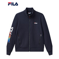 FILA 斐乐官方女士针织上衣2021年春季新款休闲运动长袖外套 传奇蓝-NV 160/80A/S