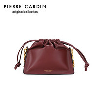 皮尔卡丹(pierre cardin)牛皮女包欧美风百搭单肩斜挎包女士时尚褶皱云朵包女 J0A209-1470225Q酒红色