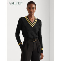RALPH LAURENLauren/拉夫劳伦女装 2021年早春金属光泽板球针织毛衫60452 001-黑色 M