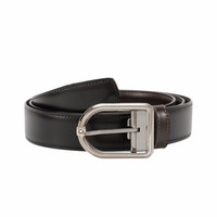 MONTBLANC 万宝龙 男士马蹄形闪亮镀钯针扣牛皮黑色棕色双面腰带 30MM 126018