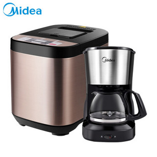 美的（Midea）面包机 早餐机 智能面包机 ESC1510+美的（Midea）咖啡机家用泡茶机KFD101