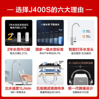 美的（Midea） J400S+1根原装pcb滤芯套装 智能升级WIFi净水器 家用直饮RO反渗透大通量纯水机