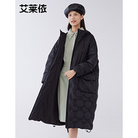 艾莱依商场同款2020秋冬新款简约长款羽绒服女保暖外套6020401157 炭黑 160