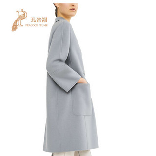 MaxMara/麦丝玛拉2021新款女士手工缝制纯双羊毛翻领双排扣大衣 中灰色 32