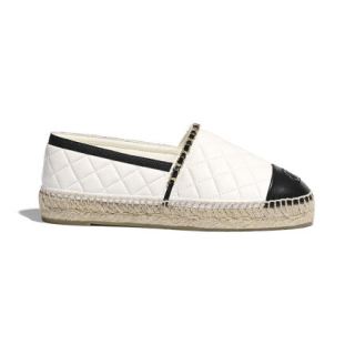 chanel香奈儿女鞋渔夫鞋平底羊皮革白与黑浅口时尚休闲上脚舒适35