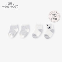 YeeHoO英氏婴儿袜子婴儿地板袜防滑不起球男女宝精梳棉个性印花舒适厚袜2双装 10992789 15CM