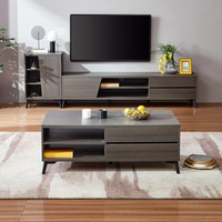 QuanU 全友 670103B-1 简约电视柜主柜+茶几B+附柜B 樱桃木色