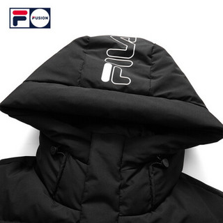 FILA FUSION 斐乐男子羽绒服2020年冬季新款中长款连帽羽绒外套男 深黑-BK（宽松版型，建议拍小一码） 165/88A/S