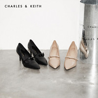 CHARLES＆KEITH2021春季CK1-60361292女士蝴蝶结饰尖头高跟单鞋 Black黑色 36