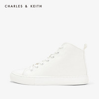 CHARLES＆KEITH高帮鞋CK1-71700035纯色简约女士系带休闲运动鞋 White白色 37