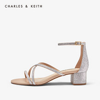 CHARLES＆KEITH2021春季CK1-60480012女士休闲交叉带饰露趾中跟凉鞋女 Silver银色 37