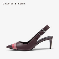 CHARLES＆KEITH女鞋SL1-60280318彩色条纹饰尖头高跟单鞋女 Prune深紫红色 35