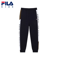 FILA KIDS 斐乐儿童中大童男童针织长裤2021春季新款加绒裤休闲裤 传奇蓝-NV 130