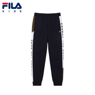 FILA KIDS 斐乐儿童中大童男童针织长裤2021春季新款加绒裤休闲裤 传奇蓝-NV 130