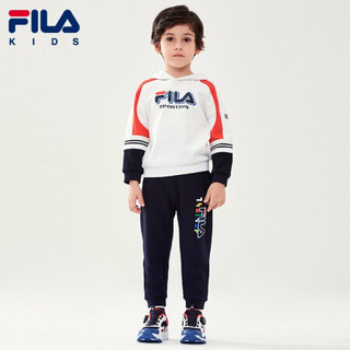 FILA KIDS 斐乐儿童小童男童针织长裤2021春季新款加绒裤休闲裤潮 传奇蓝-NV 105